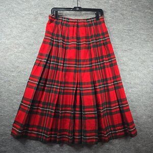 Vintage Kinloch Anderson Midi Kilt Skirt Wool Red Plaid Pleated Scotland sz 12